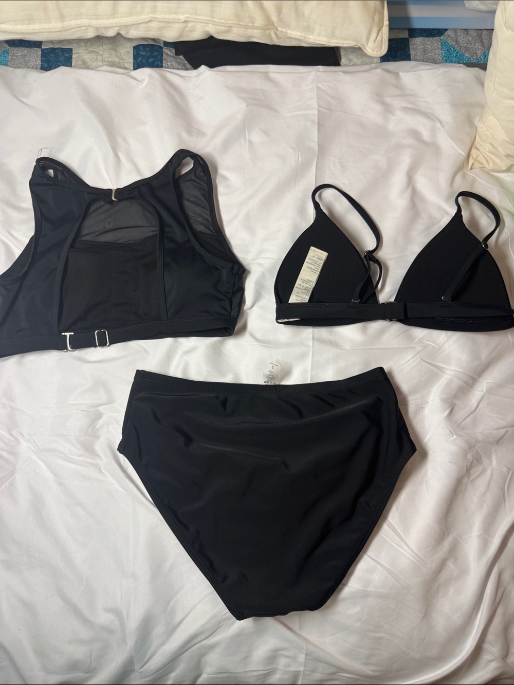 Black 3-Piece Bikini Set - High Waisted Bottoms - Picture 2 of 6